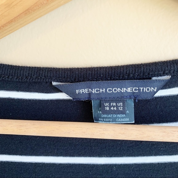 FRENCH CONNECTION black stripe jersey dress scoop neckline 3/4 sleeve RELISTED - Picture 4 of 9
